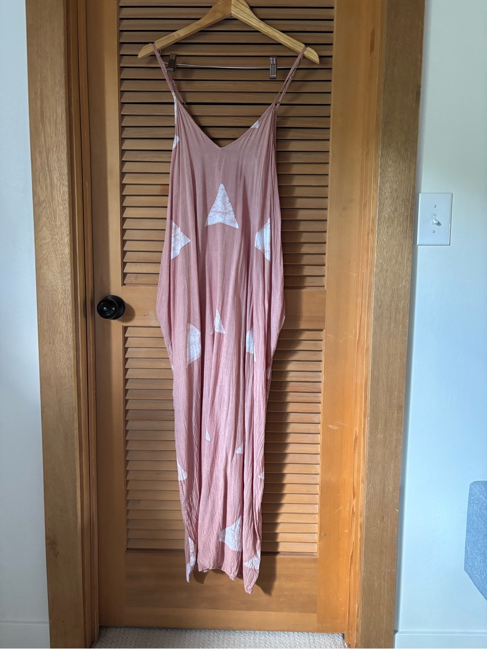 Mauve Pink Triangle Print Spaghetti Strap Maxi Swimsuit Coverup